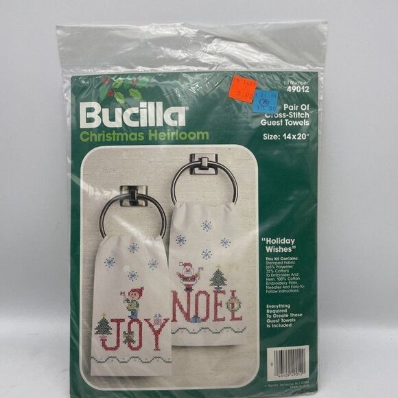 Bucilla Kit Holiday Christmas Heirloom Cross Stitch Guest Towels 49012 NOS